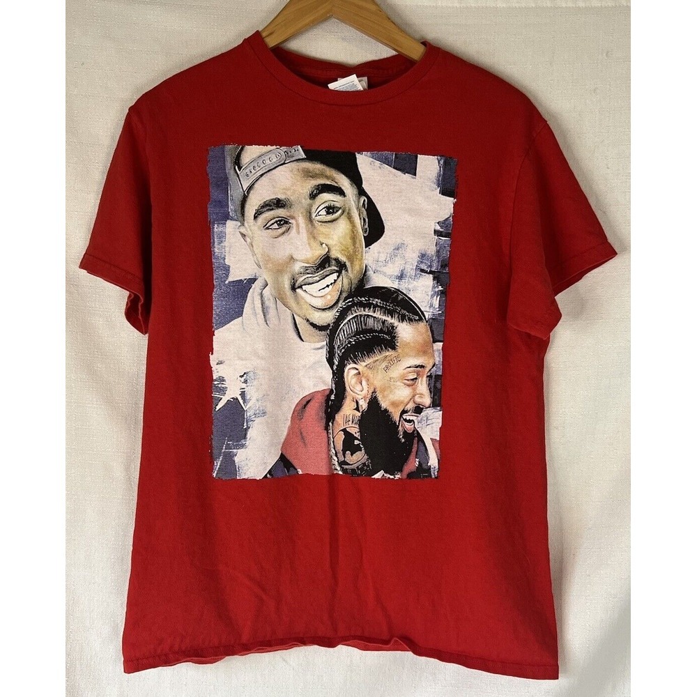 Tupac And Nipsey Hussle Red Graphic Tshirt Men's Size Medium Delta Pro Weight